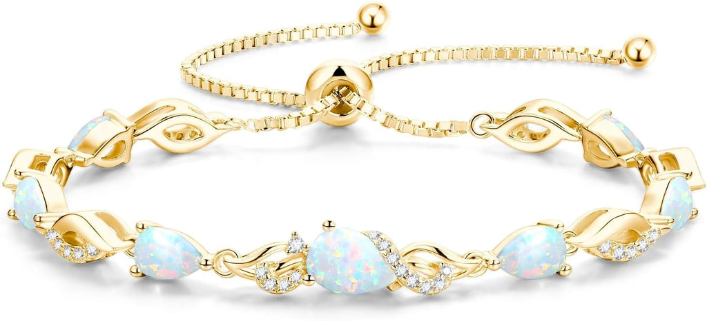 FANCIME Birthstone Teardrop Tennis Bracelet for Women, 14K Gold Plated Sterling Silver Adjustable Slider Bracelet Fine Jewelry Anniversary Birthday Gifts for Women Mom Wife Her