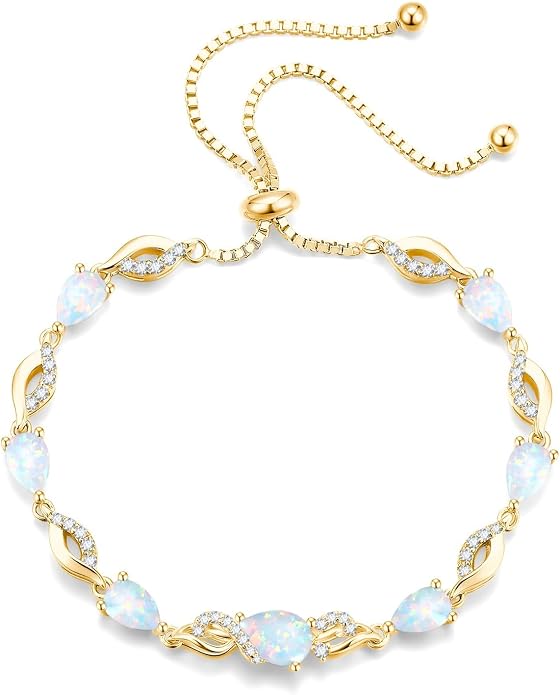 FANCIME Birthstone Teardrop Tennis Bracelet for Women, 14K Gold Plated Sterling Silver Adjustable Slider Bracelet Fine Jewelry Anniversary Birthday Gifts for Women Mom Wife Her